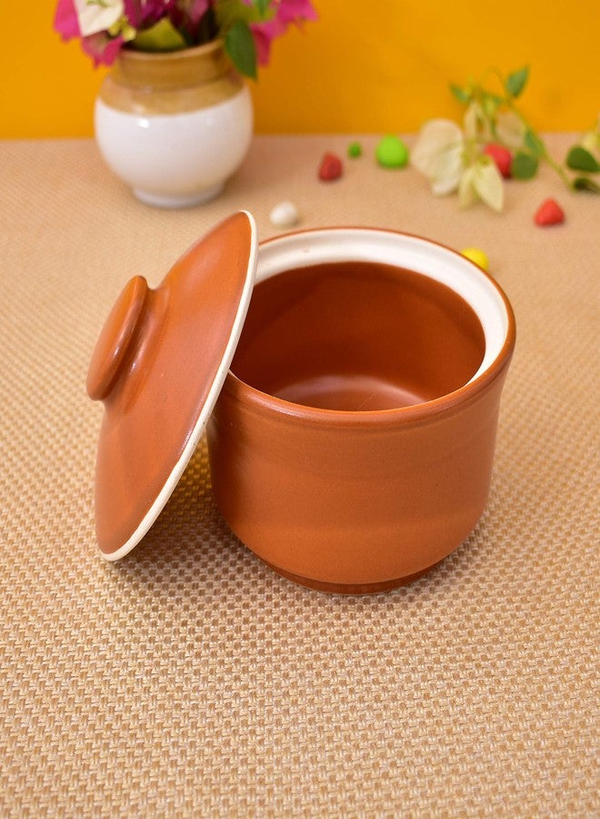 KunhaR Multipurpose Ceramic Donga - Terracotta Plain | 270 ML Lidded Serving Donga | Microwave & Dishwasher Safe | Ideal for Gravy, Dal, Curry & More - Image 5